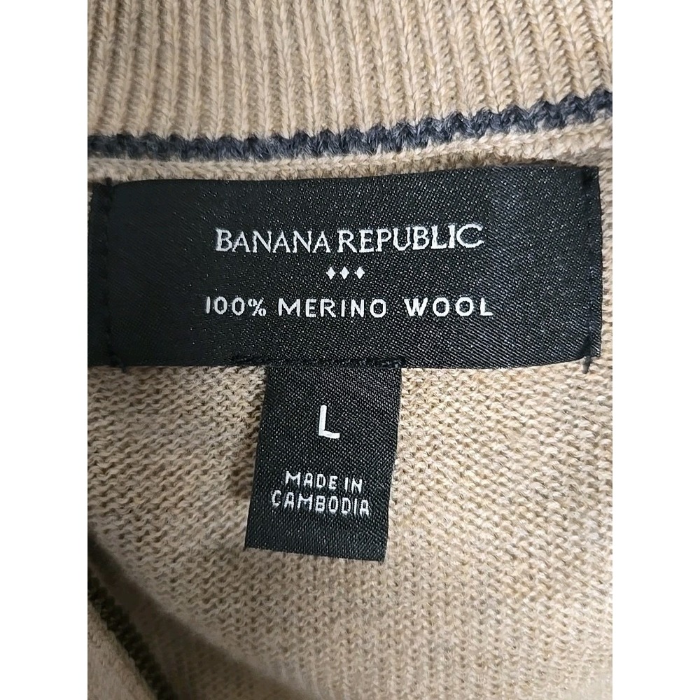 Banana Republic 100% Merino Wool ‎ Quarter Zip Pullover Sweater Beige Men's Sz L - Picture 4 of 10
